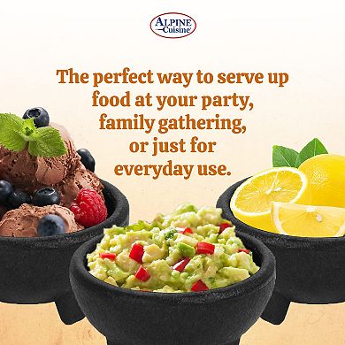 Alpine Cuisine Molcajete 3pc Salsa Bowl For Guacamole Sauce Chips Deep Mexican Tortilla Black
