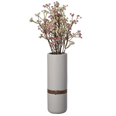 White Decorative Modern Ceramic Cylinder Shape Table Vase Flower Holder with Rope - Large