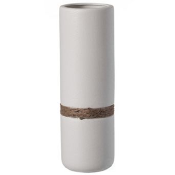 White Decorative Modern Ceramic Cylinder Shape Table Vase Flower Holder with Rope - Large