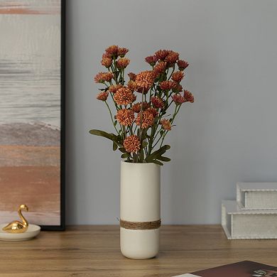 White Decorative Modern Ceramic Cylinder Shape Table Vase Flower Holder with Rope - Small