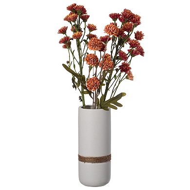 White Decorative Modern Ceramic Cylinder Shape Table Vase Flower Holder with Rope - Small
