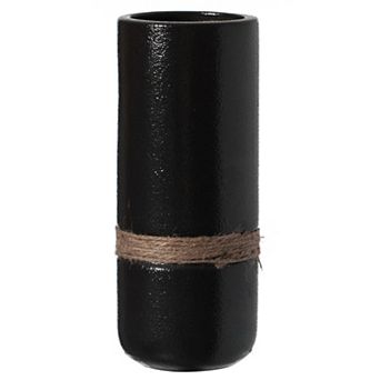White Decorative Modern Ceramic Cylinder Shape Table Vase Flower Holder with Rope - Small