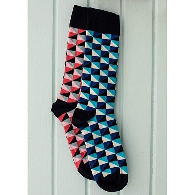 Men Crew Cotton 2 Pr. Pack Socks, Triangle Pattern Colorful