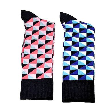 Men Crew Cotton 2 Pr. Pack Socks, Triangle Pattern Colorful