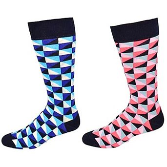 Men Crew Cotton 2 Pr. Pack Socks, Triangle Pattern Colorful