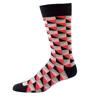 Men Crew Cotton 2 Pr. Pack Socks, Triangle Pattern Colorful