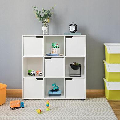 9 Cube Wooden Organizer With 5 Enclosed Doors And 4 Shelves