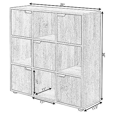 9 Cube Wooden Organizer With 5 Enclosed Doors And 4 Shelves