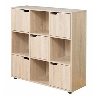 9 Cube Wooden Organizer With 5 Enclosed Doors And 4 Shelves