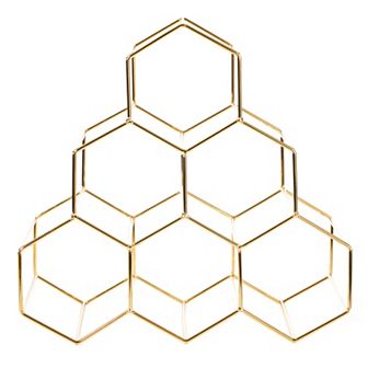 6 Bottle Gold Metal Modern Beehive Honeycomb Shape Countertop Wine Bottle Holder Rack Stand