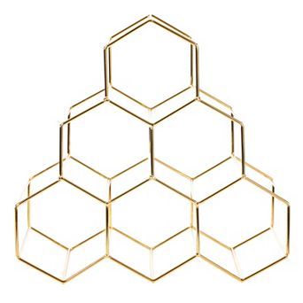 6 Bottle Gold Metal Modern Beehive Honeycomb Shape Countertop Wine Bottle Holder Rack Stand