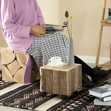 Accent Decorative Wooden Square Stump Stool