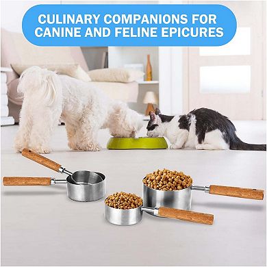 Wooden Handle Food Scoop Measuring Cat Food Measuring Cup set of 4
