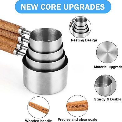 Wooden Handle Food Scoop Measuring Cat Food Measuring Cup set of 4