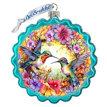 Hummingbirds Wreath Glass Ornament By G. Debrekht