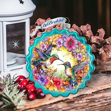 Hummingbirds Wreath Glass Ornament By G. Debrekht