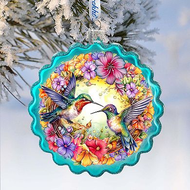 Hummingbirds Wreath Glass Ornament By G. Debrekht