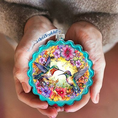 Hummingbirds Wreath Glass Ornament By G. Debrekht