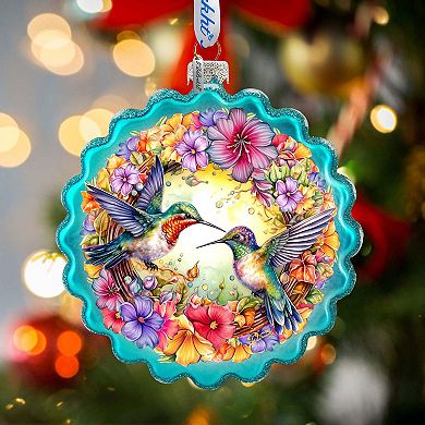 Hummingbirds Wreath Glass Ornament By G. Debrekht