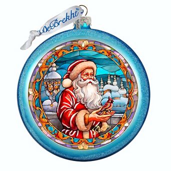 Santa's Red-feathered Friend Glass Ornament By G. Debrekht