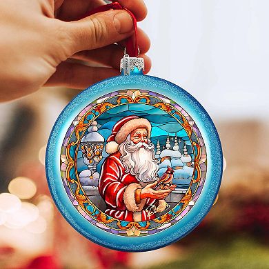 Santa's Red-feathered Friend Glass Ornament By G. Debrekht
