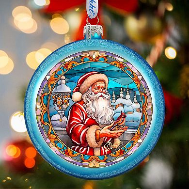 Santa's Red-feathered Friend Glass Ornament By G. Debrekht