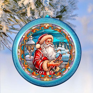 Santa's Red-feathered Friend Glass Ornament By G. Debrekht