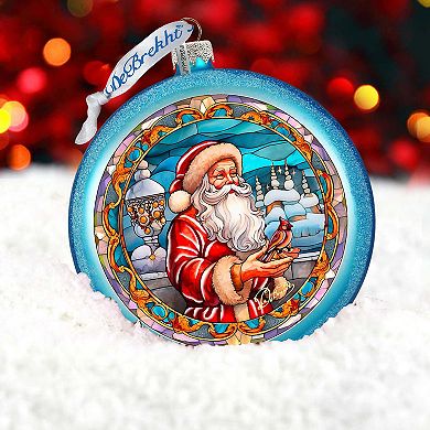 Santa's Red-feathered Friend Glass Ornament By G. Debrekht