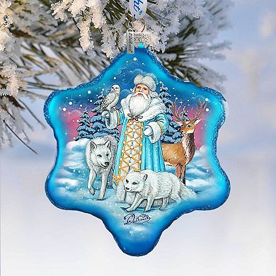 Santa Arctic Story Snowflake Glass Ornament By G. Debrekht