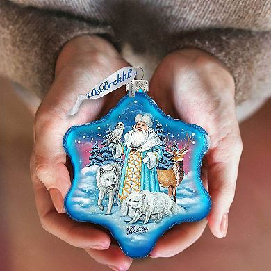 Santa Arctic Story Snowflake Glass Ornament By G. Debrekht
