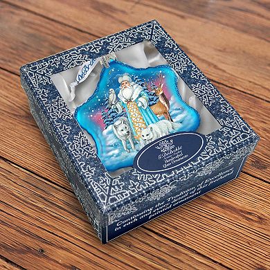 Santa Arctic Story Snowflake Glass Ornament By G. Debrekht