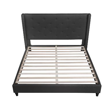 Best Master Furniture Valentina Linen Fabric Upholstered Wingback Platform Bed