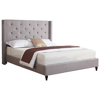 Best Master Furniture Valentina Linen Fabric Upholstered Wingback Platform Bed