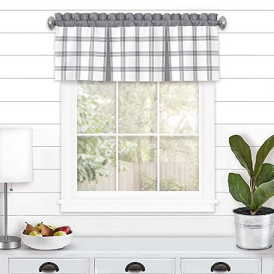 Kate Aurora Windowpane Plaid Country Farmhouse Kitchen Curtain Tier and Valance