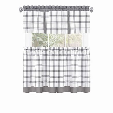 Kate Aurora Windowpane Plaid Country Farmhouse Kitchen Curtain Tier and Valance