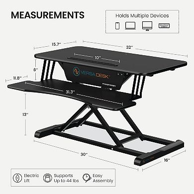 VersaDesk Power Riser 32"W Electric Adjustable Standing Desk Converter, Black