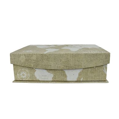 Small Ivory Burlap Map Hinge Storage Box
