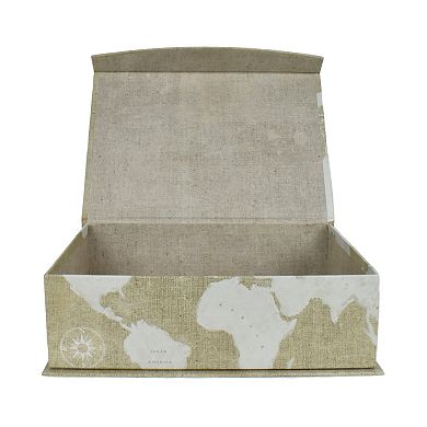Small Ivory Burlap Map Hinge Storage Box