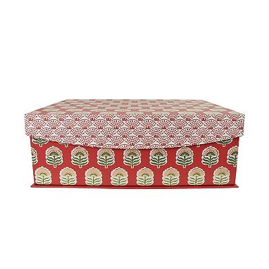 Large Red Block Print Hinge Paper Storage Box