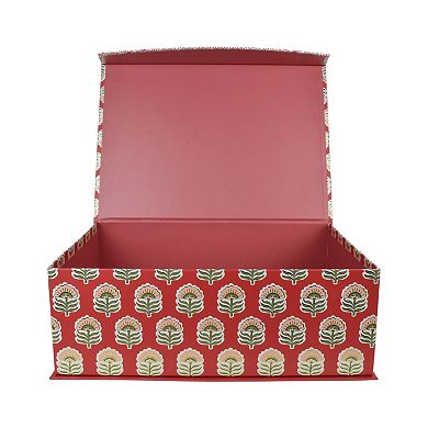Large Red Block Print Hinge Paper Storage Box