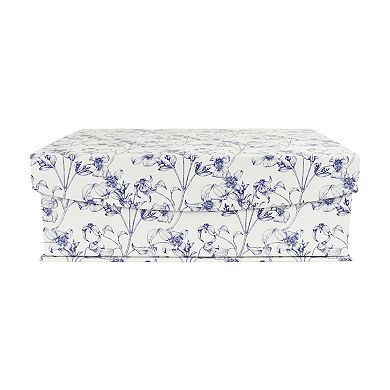 Medium Blue Floral Hinge Paper Storage Box