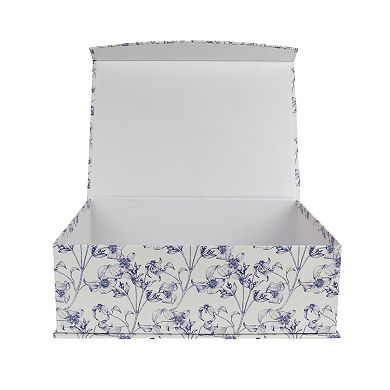 Medium Blue Floral Hinge Paper Storage Box