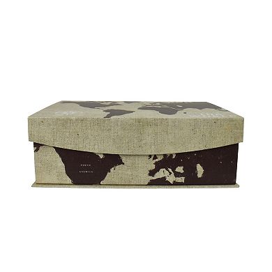 X-Small Brown Burlap Map Hinge Storage Box