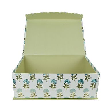Medium Green Block Print Hinge Paper Storage Box
