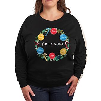 Plus Size Friends Christmas Wreath French Terry Long Sleeve Tee