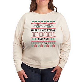 Plus Size Friends Happy Christmas Eve Eve French Terry Long Sleeve Tee