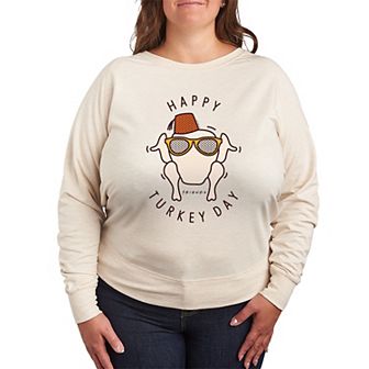 Plus Size Friends Happy Turkey Day French Terry Long Sleeve Tee