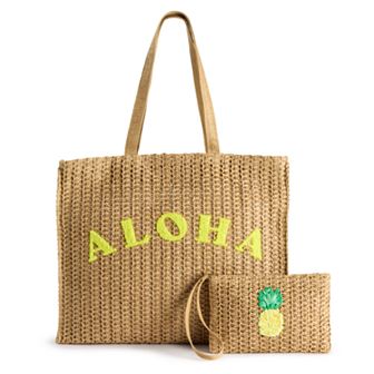 Sonoma Goods For Life® Maya Straw Verbiage Tote & Wristlet Set