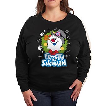 Plus Size Frosty The Snowman Wreath French Terry Long Sleeve Tee