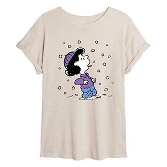 Juniors' Peanuts Lucy Snow Oversized Tee